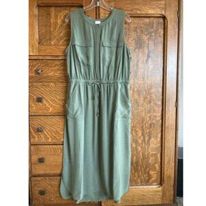 NWT Merona Sleeveless Utility Midi Dress, XXL, cinch tie waist, pockets, green